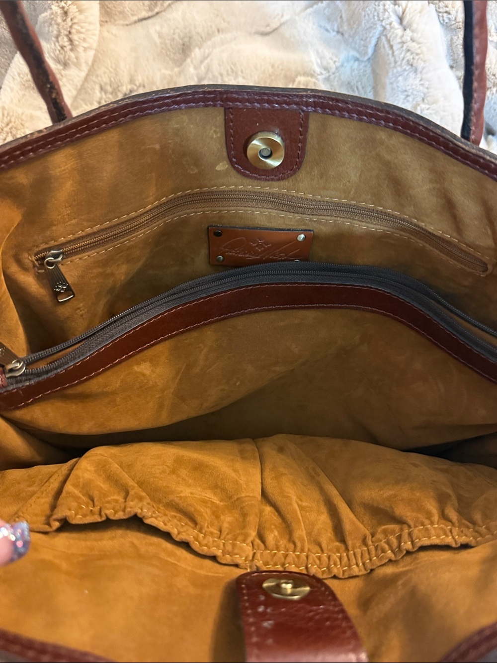 Rare Patricia Nash Rich Brown Leather Tote with Braided Strap Accent - Picture 5 of 8